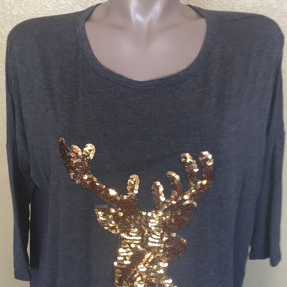 Acting Pro Gold Sequins Deer Dolman Top 🦌 M - Picture 4 of 8